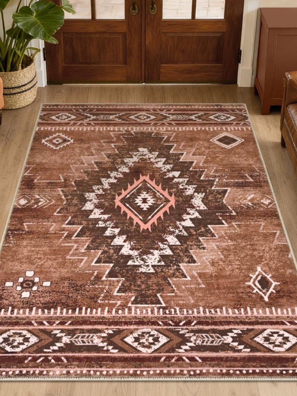 Western 3x5 Entryway Rug, Moroccan Washable Rug Low-Pile
